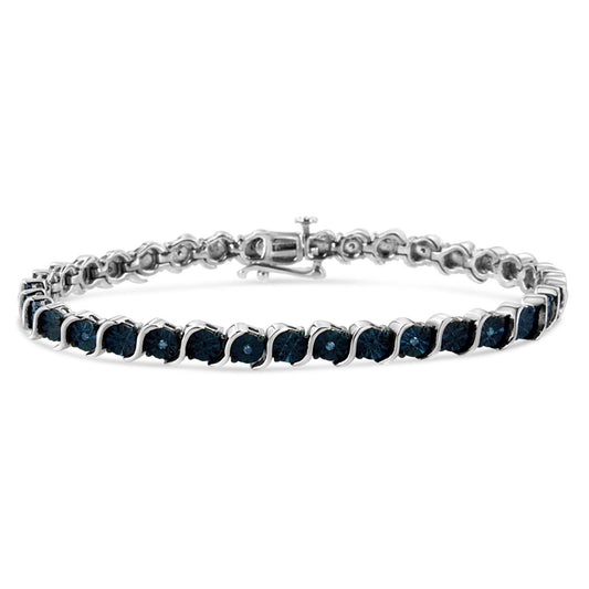 Sterling Silver 1/10 Cttw Blue Diamond Miracle Set 'S' Link Bracelet