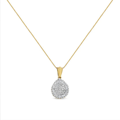 10K Gold 1/2 Cttw Round Bagutte-Cut Diamond Teardrop 18" Pendant Necklace