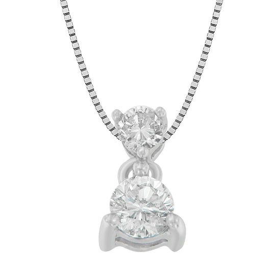 14K White Gold 1/2 Cttw Round Cut Diamond Pendant Necklace