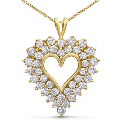 4.0 Cttw Diamond Heart Necklace – 14K Gold Plated Sterling Silver, 18