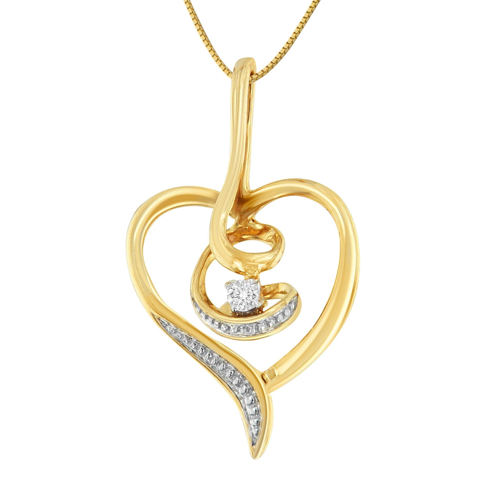 Espira 10K Yellow Gold Diamond Swirl Open Heart Pendant Necklace - Luxury Jewelry