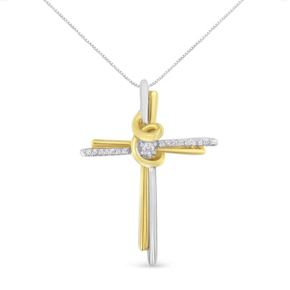 10K Two-Tone Yellow & White Gold Diamond-Accented Cross 18" Pendant Necklace