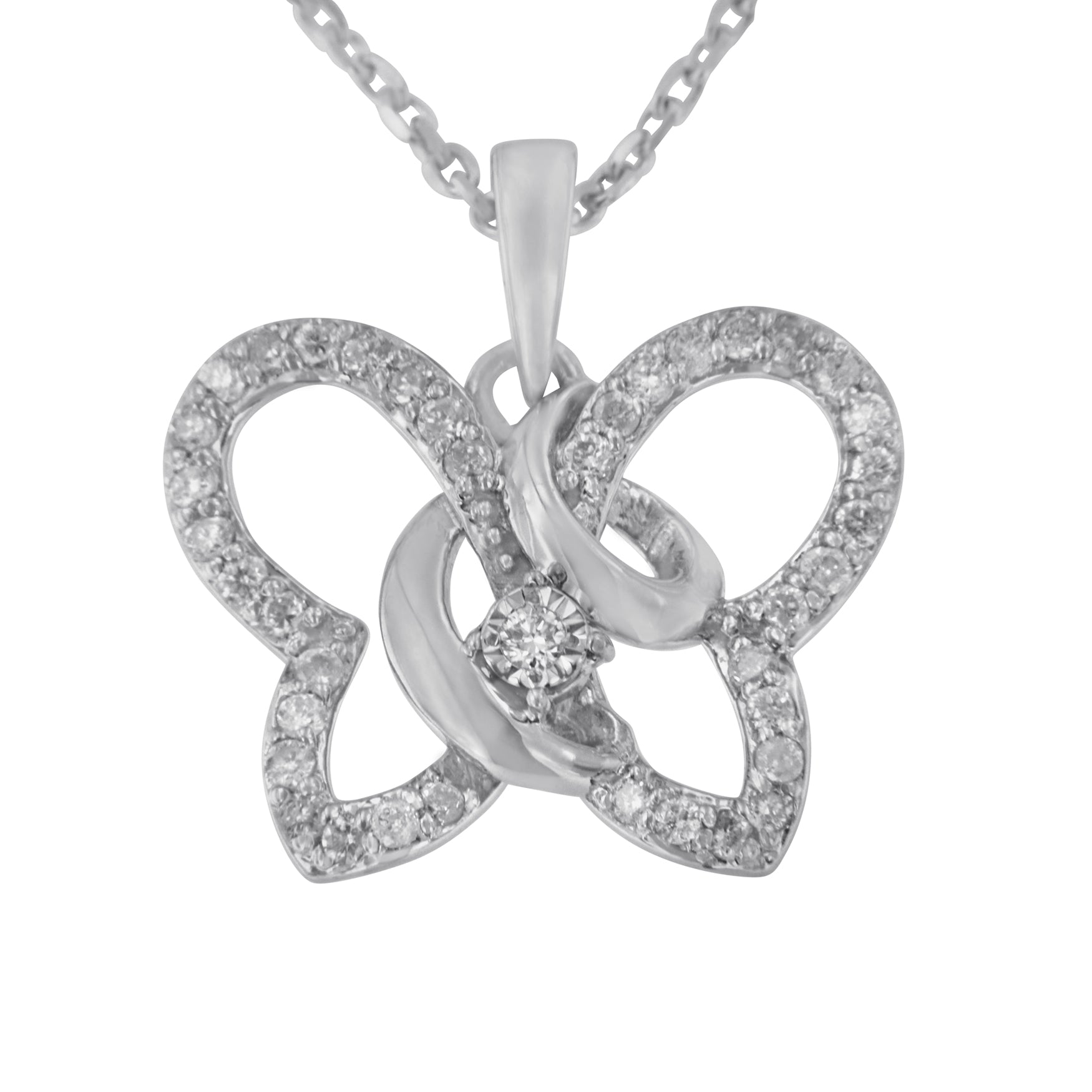 Sterling Silver Diamond Butterfly Pendant Necklace 18  - Luxury Jewelry