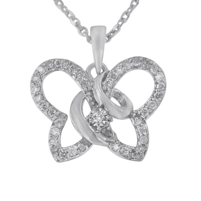 .925 Sterling Silver 1/4 Cttw Diamond Butterfly Pendant Necklace 18” (H-I)