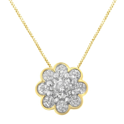 10K Gold Plated Sterling Silver 1/4 Cttw Diamond Cluster Pendant Necklace