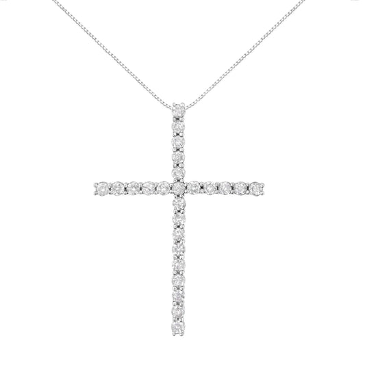 .925 Sterling Silver 2 1/2 Cttw Diamond Cross Pendant Necklace (H-I, I2-I3)