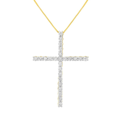 .925 Sterling Silver 2 1/2 Cttw Diamond Cross Pendant Necklace (H-I, I2-I3)