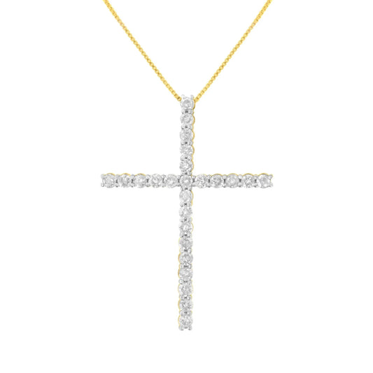 .925 Sterling Silver 2 1/2 Cttw Diamond Cross Pendant Necklace (H-I, I2-I3)