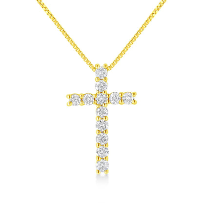 10K Yellow Gold 1/2 Cttw Round Brilliant Cut Diamond Cross 18" Pendant Necklace