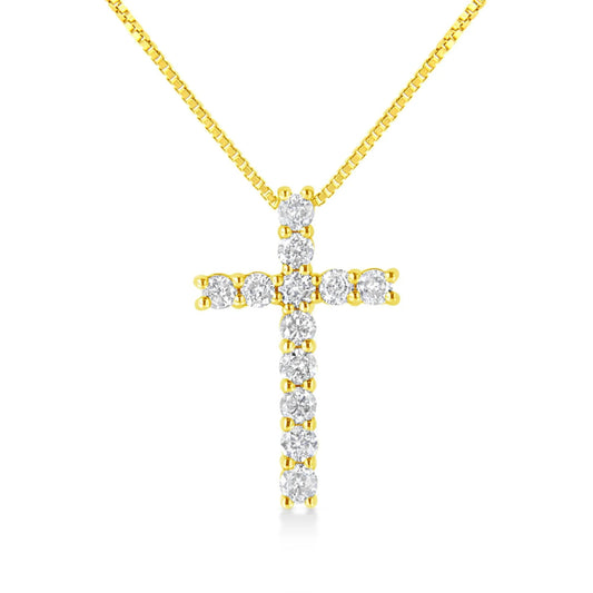 10K Yellow Gold 1/2 Cttw Round Brilliant Cut Diamond Cross 18" Pendant Necklace