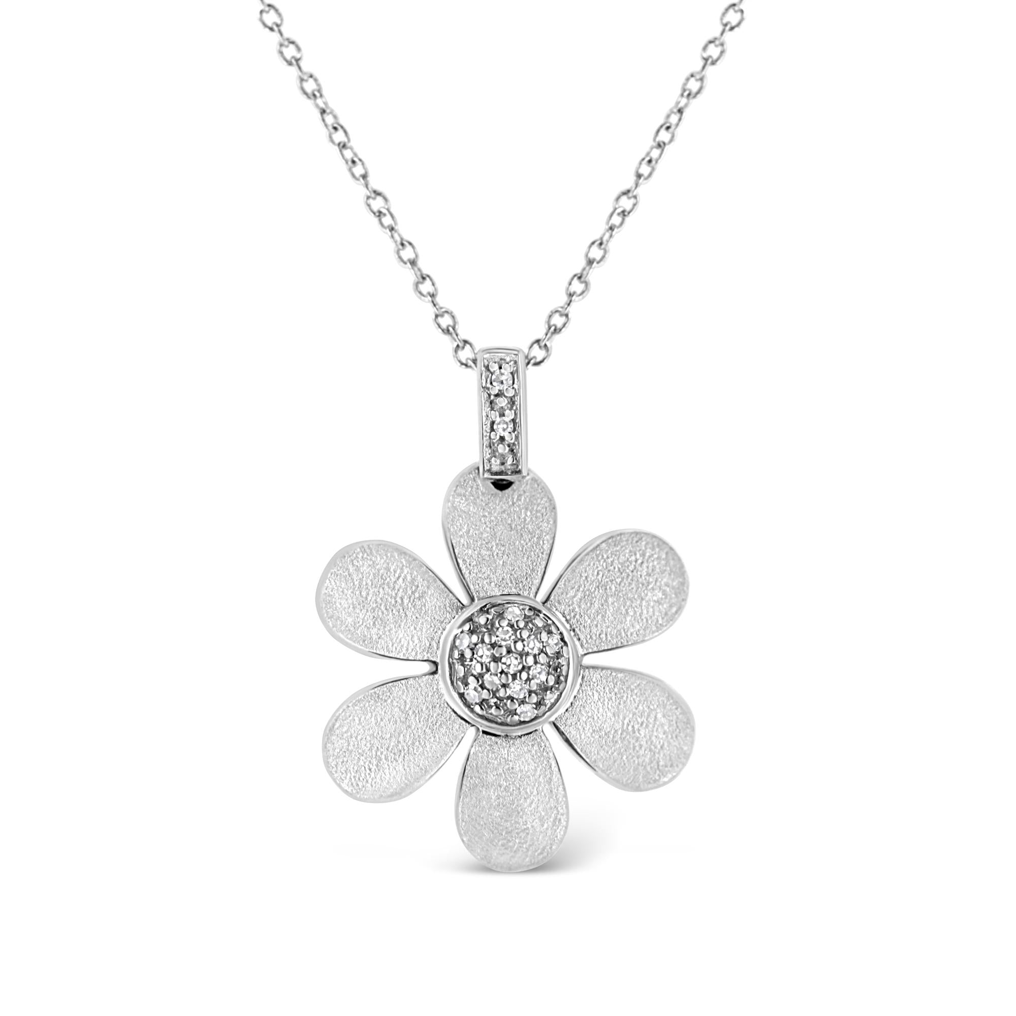 Sterling Silver Pave Diamond Flower Pendant Necklace – Luxury Jewelry