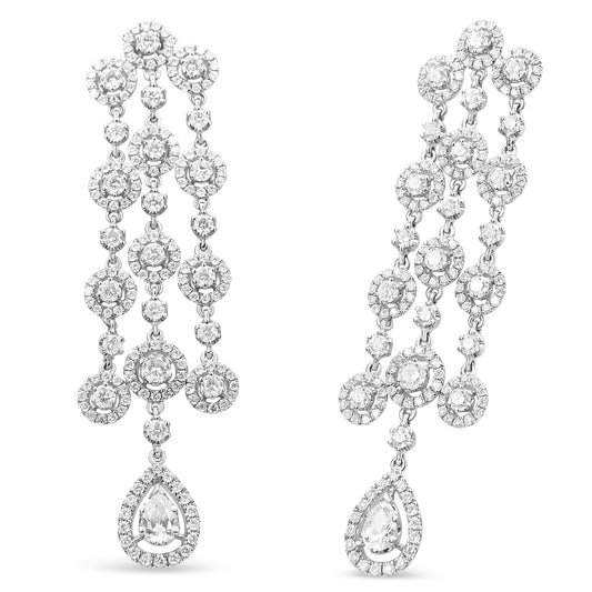 18K White Gold 4 3/4 Cttw Diamond Double Teardrop Dangle Earrings (VS1-VS2)