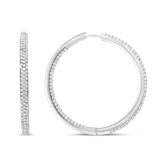 18K White Gold 2.00 Cttw Round-Cut Diamond Hoop Earrings - Luxury Jewelry