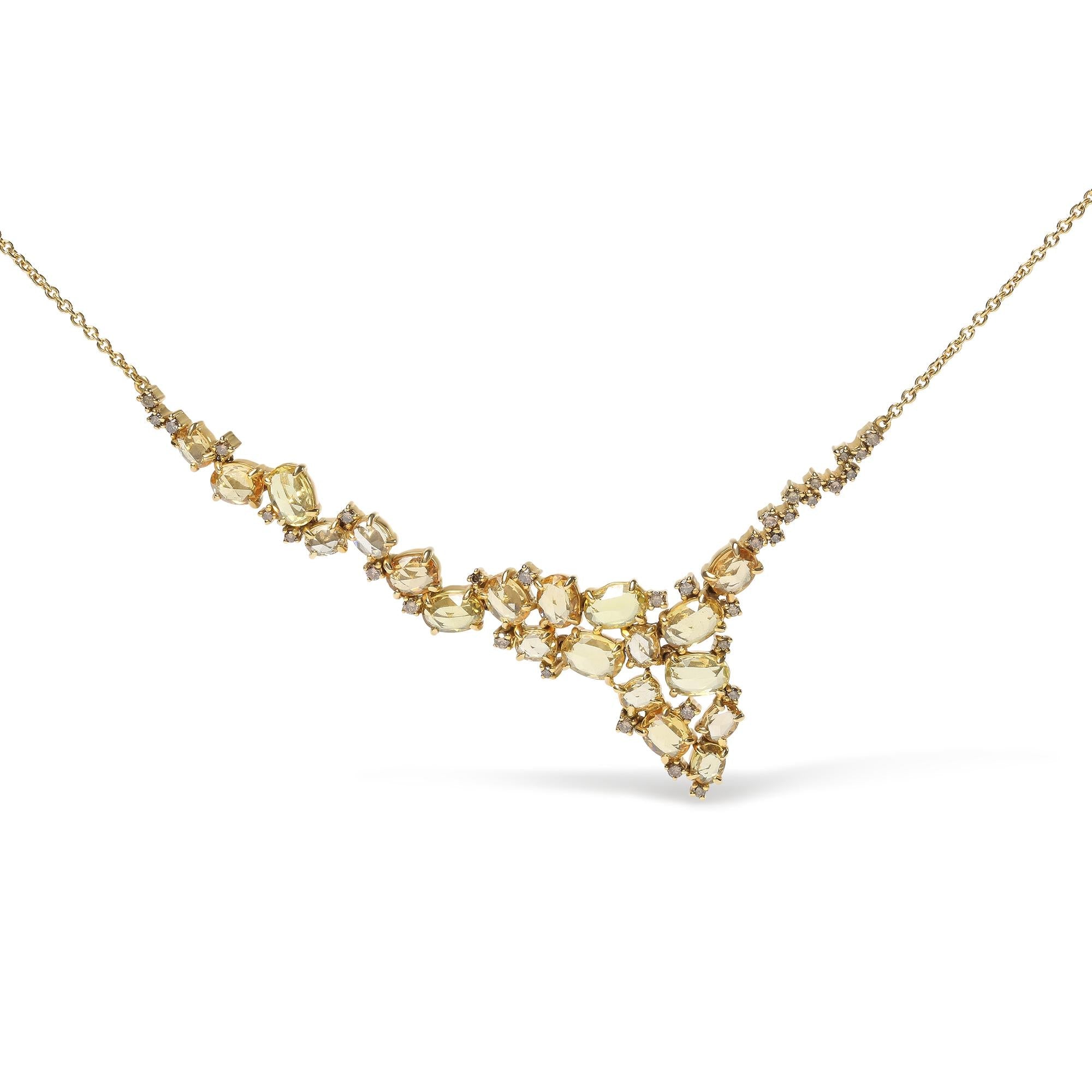 18K Yellow Gold Brown Diamond & Yellow Sapphire Cluster Necklace - Luxury Jewelry