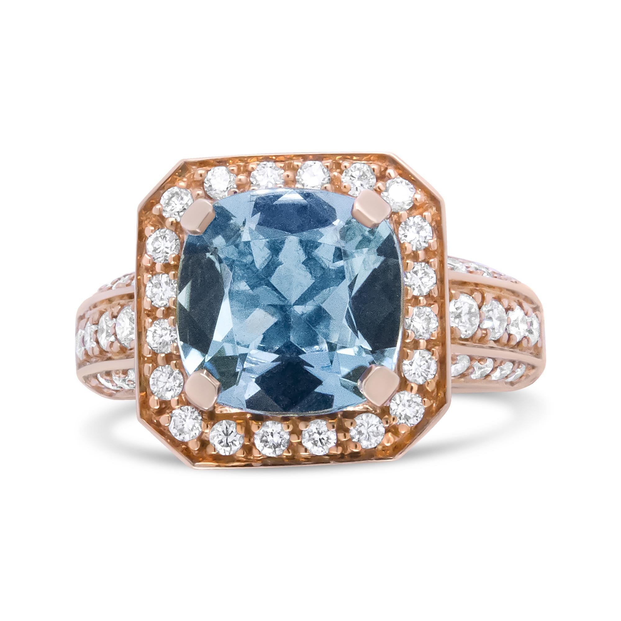 18K Rose Gold Aquamarine & Diamond Halo Ring - Luxury Jewelry