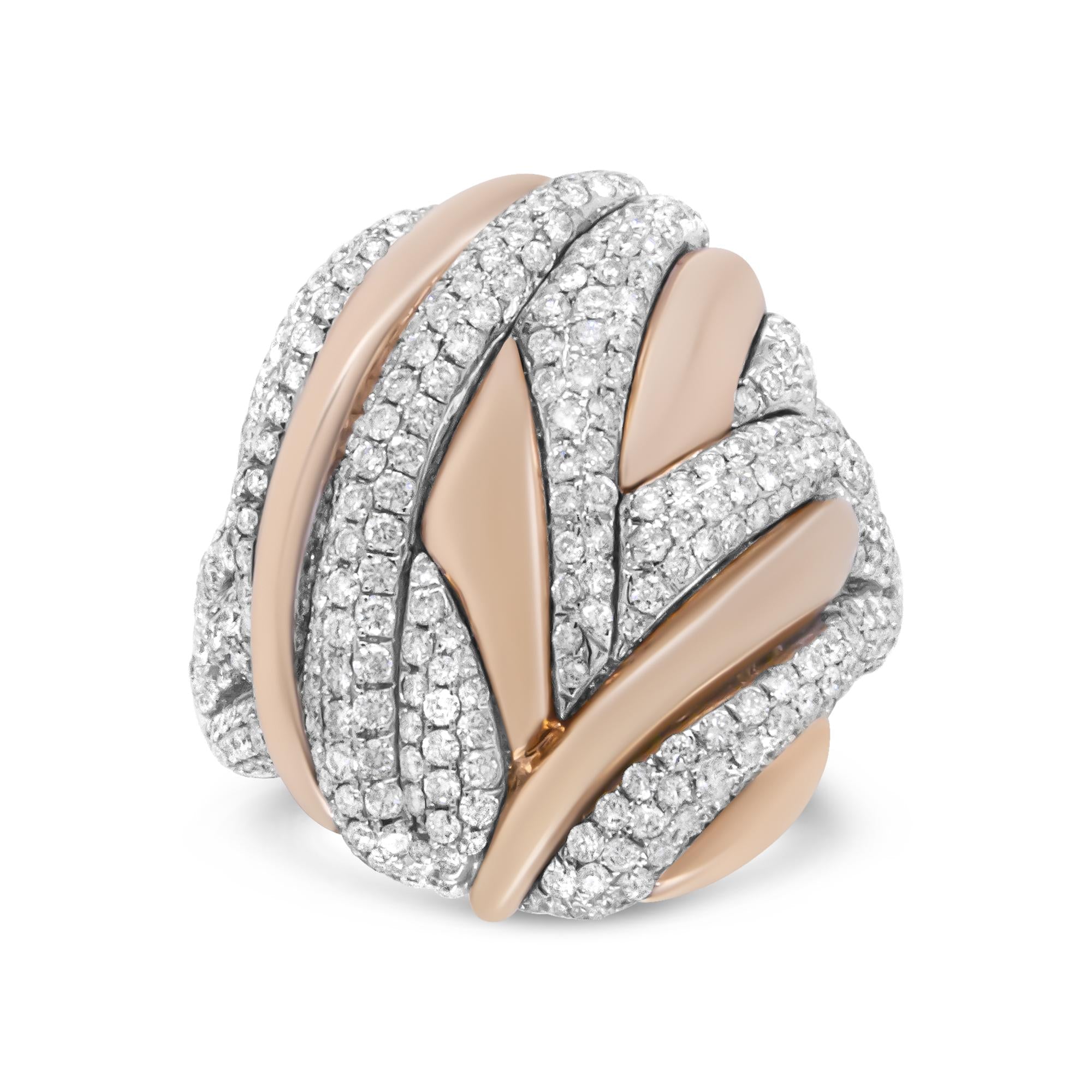 18K Rose & White Gold Diamond Textured Dome Cocktail Ring - Luxury Jewelry