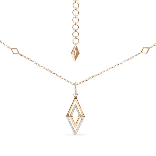 14K Gold Diamond Double Triangle Pendant Necklace 1/4 Ct 18" Geometric