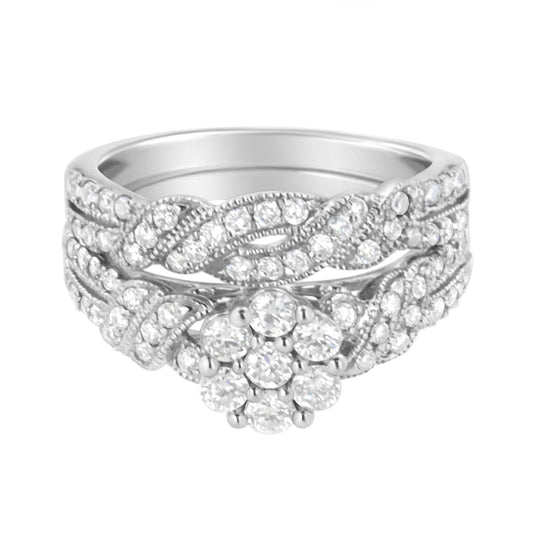.925 Sterling Silver 1 Cttw Lab Diamond Engagement Ring & Band Set (F-G, VS2)
