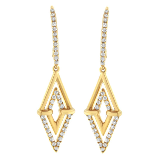 14K Yellow Gold 3/8 Cttw Diamond Double Triangle Drop Earrings