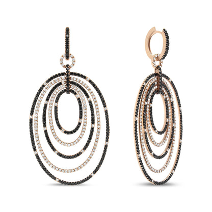 18K Rose Gold 5.00 Cttw Black & White Diamond Hoop Dangle Earrings