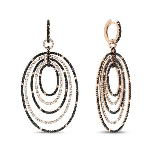 18K Rose Gold 5.00 Cttw Black & White Diamond Hoop Dangle Earrings