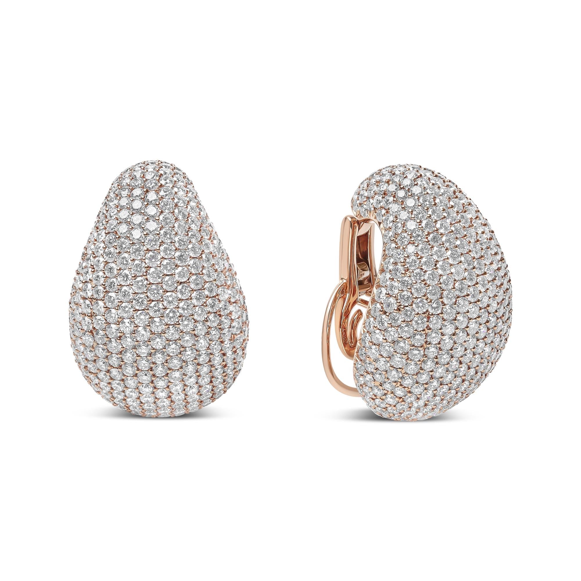 18K Rose Gold Diamond Sculptural Omega Back Earrings - Luxury Jewelry