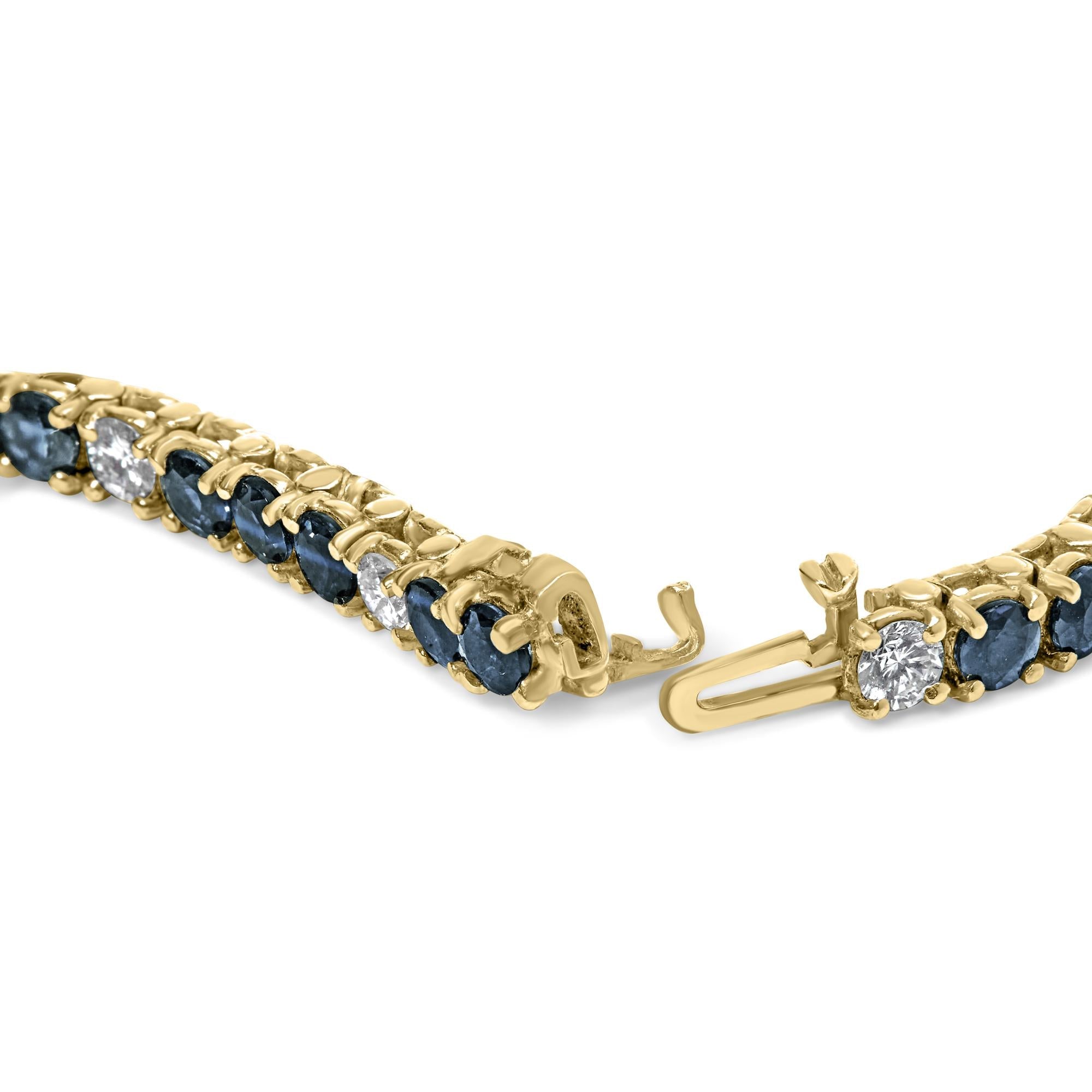 18K Yellow Gold Diamond & Blue Sapphire Tennis Bracelet - Luxury Jewelry