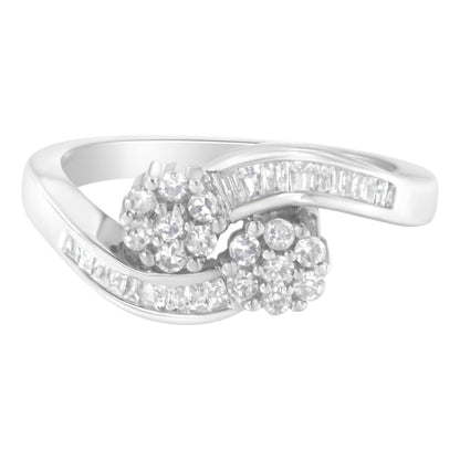 14K White Gold Round & Baguette Diamond Bypass Ring (1/2 Cttw, H-I, I1-I2)