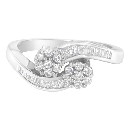 14K White Gold Round & Baguette Diamond Bypass Ring (1/2 Cttw, H-I, I1-I2)
