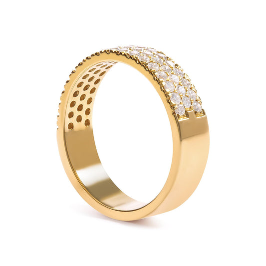 14K Yellow Gold Pave Set 3/4 Cttw Multi-Row Diamond Band Ring (H-I, SI2-I1)