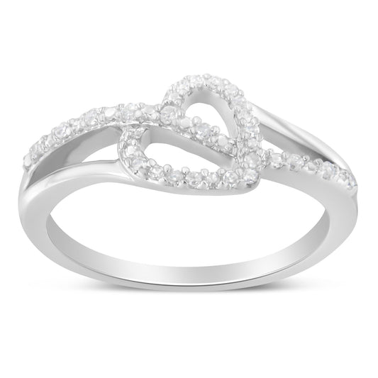 .925 Silver 1/8 Cttw Diamond Heart Leaf Bypass Ring, I-J Color, I2-I3 Clarity