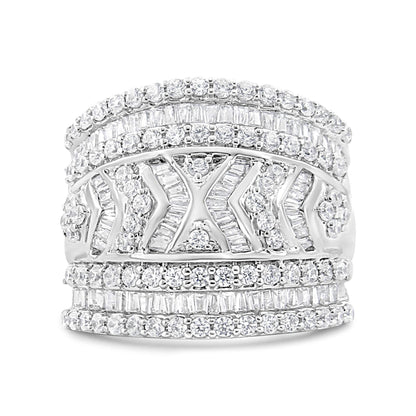 .925 Sterling Silver 2.0 Cttw Diamond Edge Multi-Row Band Ring (J-K, I3 Clarity)