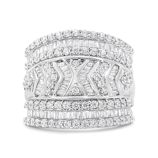 .925 Sterling Silver 2.0 Cttw Diamond Edge Multi-Row Band Ring (J-K, I3 Clarity)