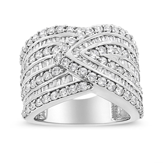 .925 Sterling Silver 2 3/8 Cttw Diamond Multi-Row Band Ring (J-K, I3)