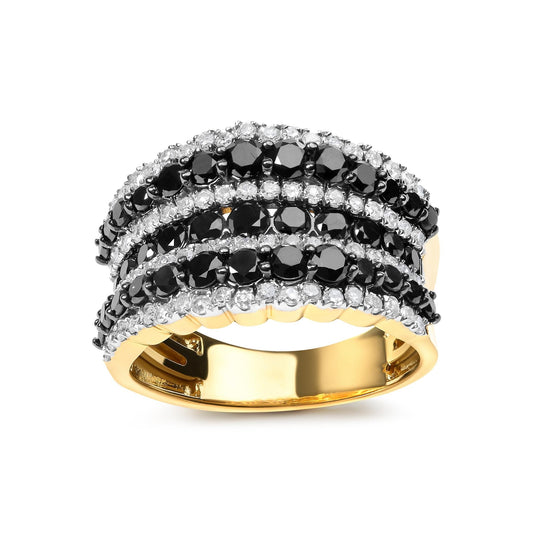 14K Yellow Gold Plated .925 Silver 1.75 Cttw Black & White Diamond Band Ring