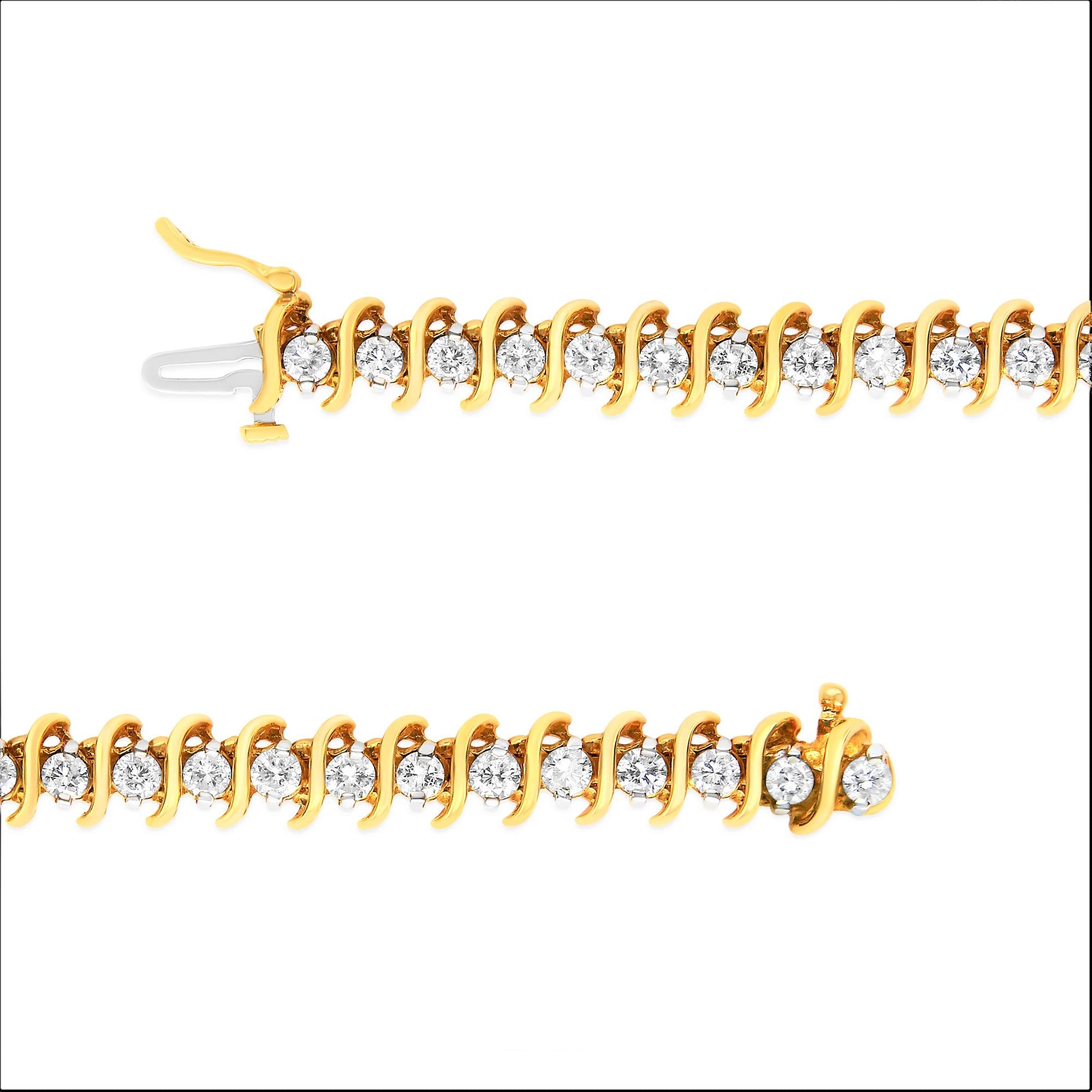 18K Yellow Gold Diamond S-Link Tennis Bracelet -  Luxury Jewelry