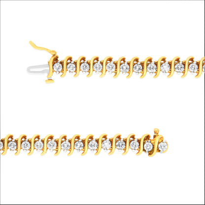 AGS Certified 18K Yellow Gold 5.00 Cttw Diamond S-Link Tennis Bracelet