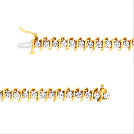 AGS Certified 18K Yellow Gold 5.00 Cttw Diamond S-Link Tennis Bracelet