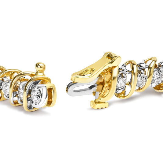 18K Yellow Gold 4.0 Cttw Round-Cut Diamond S-Link Tennis Bracelet - Luxury