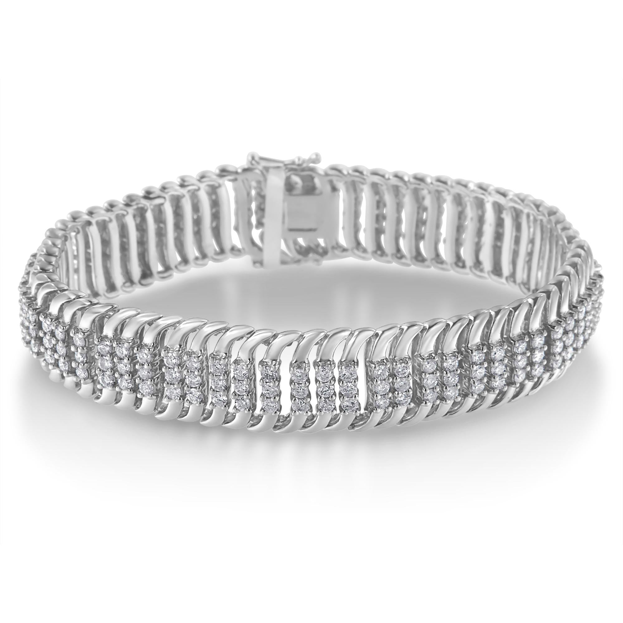 14K White Gold 5.0 Cttw Round Diamond S Wave Tennis Bracelet - Luxury Jewelry