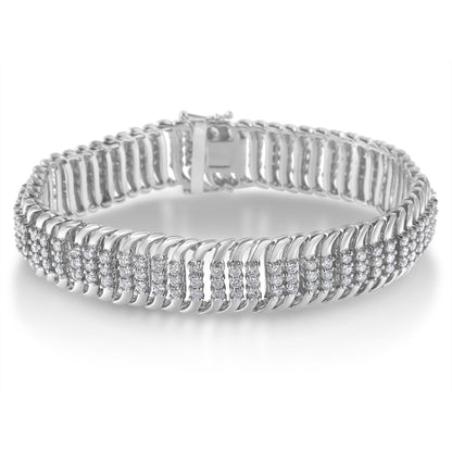 14K White Gold 5.0 Cttw Round Diamond S Wave Tennis Bracelet - Luxury Jewelry