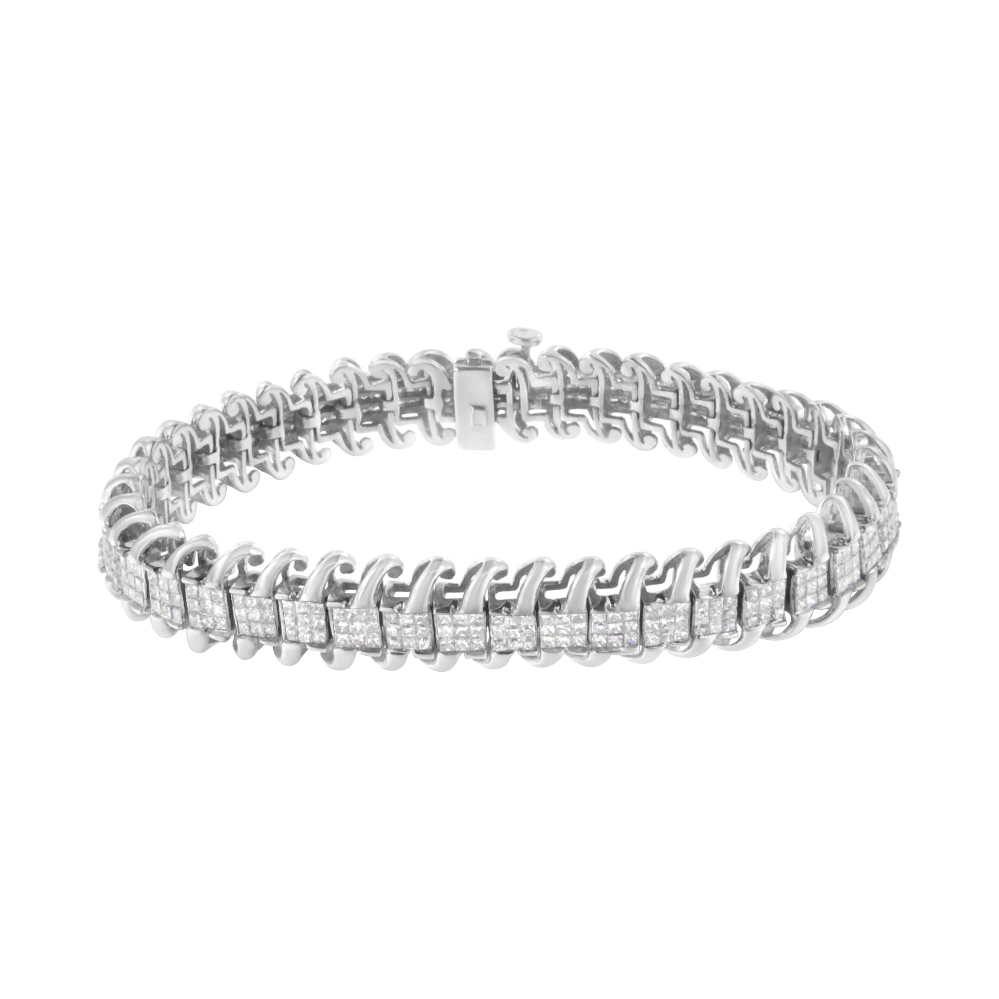 14K White Gold  Princess Cut Diamond Invisible Set Tennis Bracelet - Luxury Jewelry