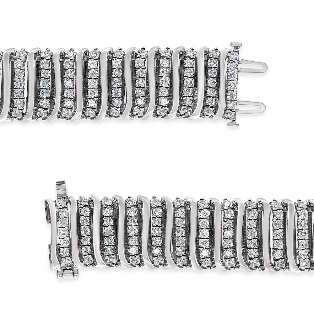 Sterling Silver Diamond 7 Row Chevron Tennis Bracelet 7.25 - Luxury Jewelry