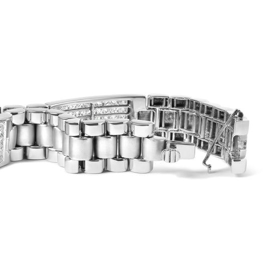 14K White Gold 12.0 Cttw Men's Princess Diamond Invisible Set Tennis Bracelet