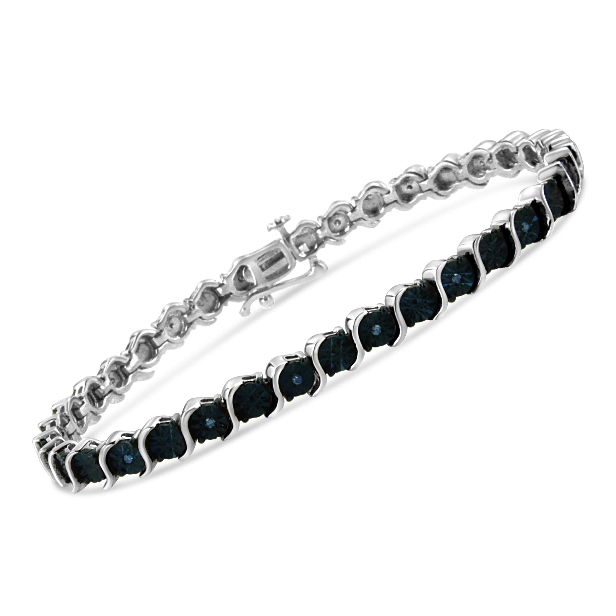 Sterling Silver Blue Diamond Miracle Set 'S' Link Bracelet - Luxury Jewelry
