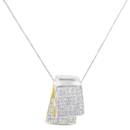 14K White/Yellow Gold 2.0 Cttw Princess-Cut Diamond Fold Pendant 18" Necklace