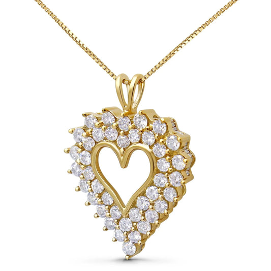 4.0 Cttw Diamond Heart Necklace – 14K Gold Plated Sterling Silver, 18
