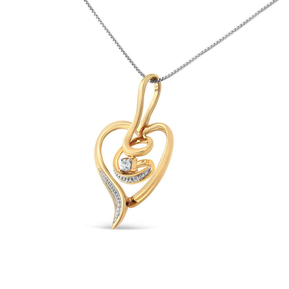 Espira 10K Yellow Gold Diamond Swirl Open Heart Pendant Necklace - Luxury Jewelry