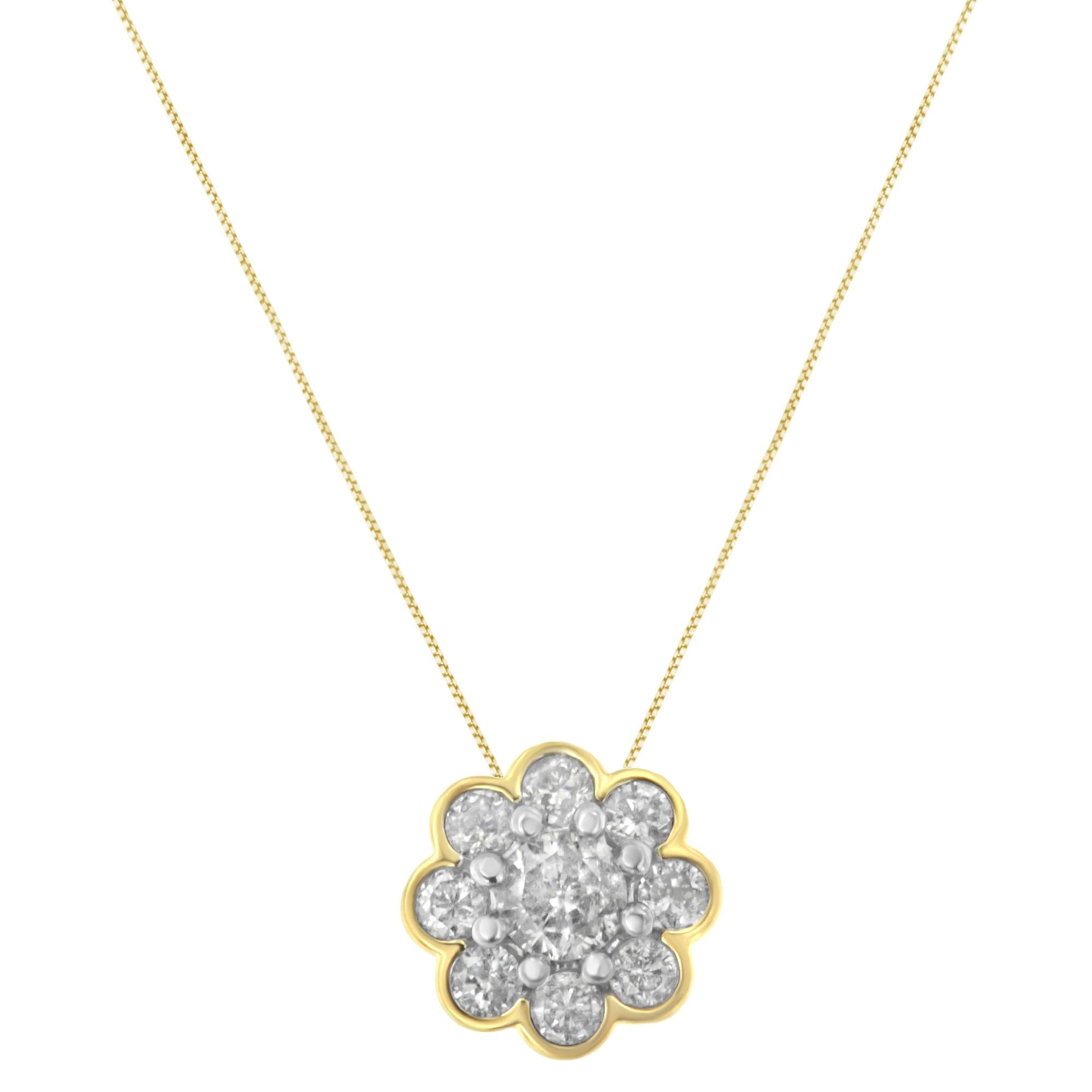 10K Gold Plated Sterling Silver Diamond Cluster Pendant Necklace - Luxury Jewelry