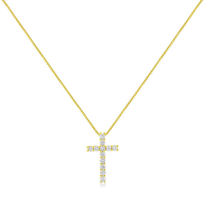 10K Yellow Gold 1/2 Cttw Round Brilliant Cut Diamond Cross 18" Pendant Necklace
